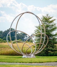 Six Rings - large, symmetric, abstract, rings, stainless steel outdoor sculpture