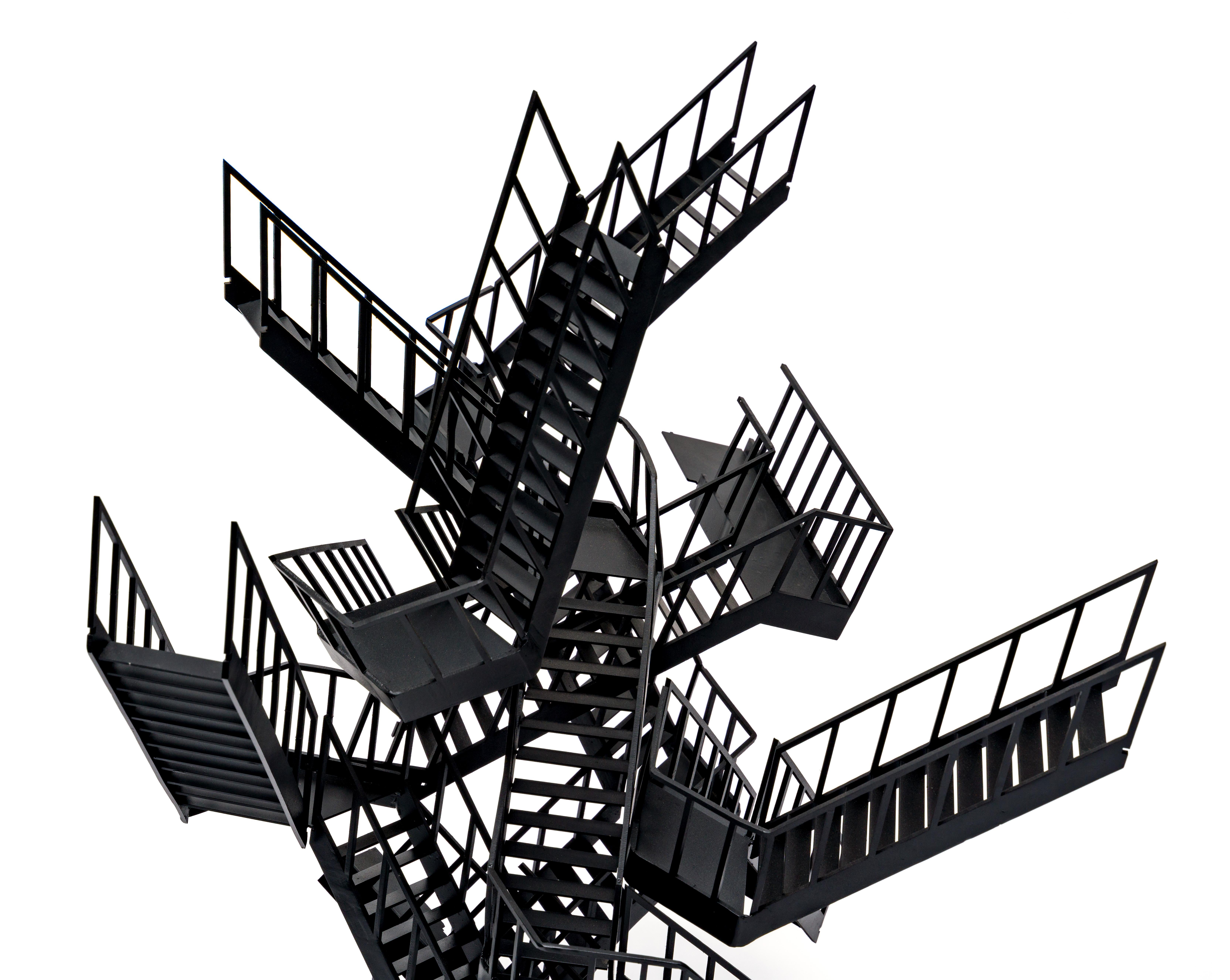 Incident d'escalade, sculpture contemporaine d'un escalier, en noir en vente 1