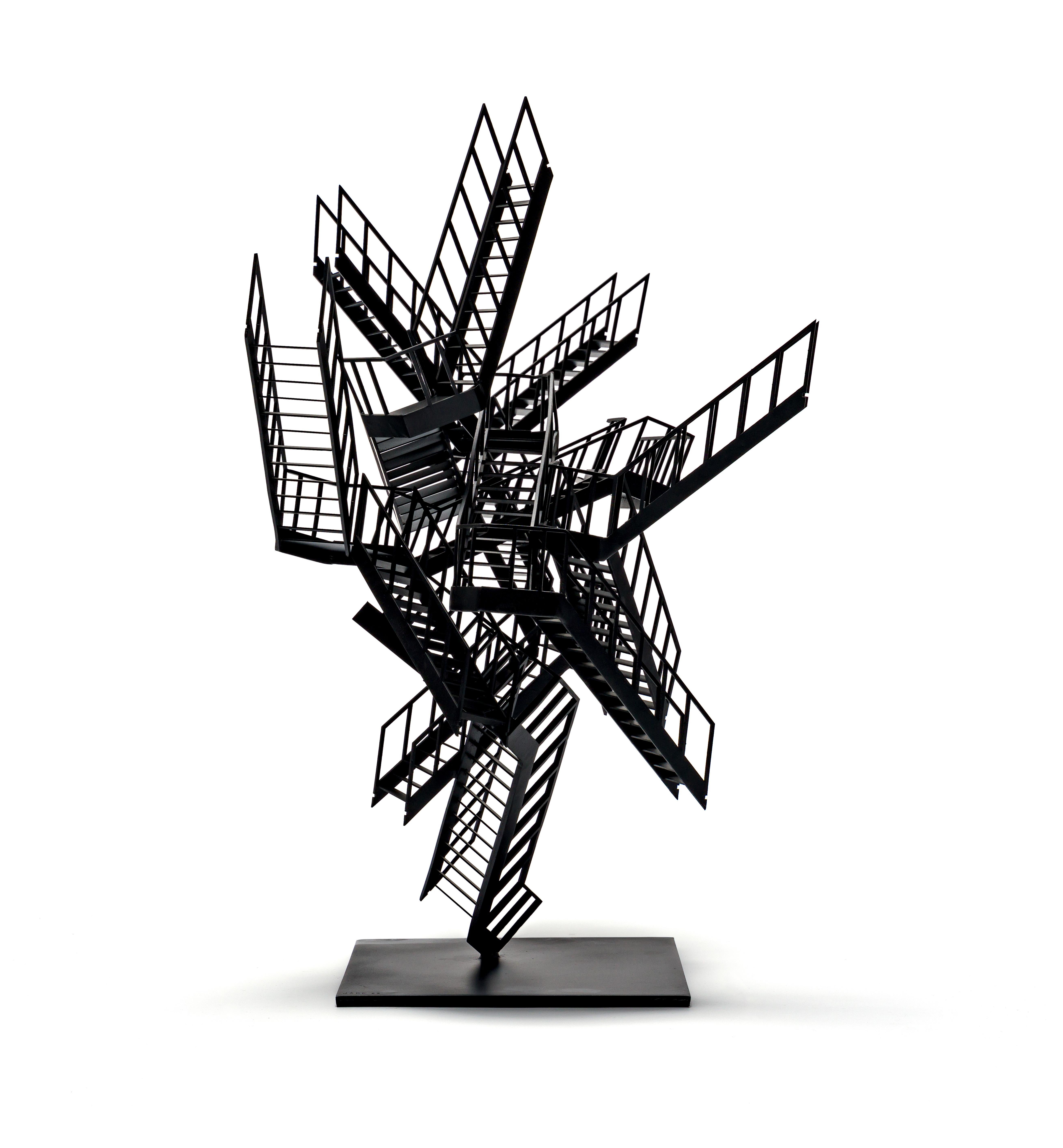 Incident d'escalade, sculpture contemporaine d'un escalier, en noir - Contemporain Sculpture par Jake Michael Singer