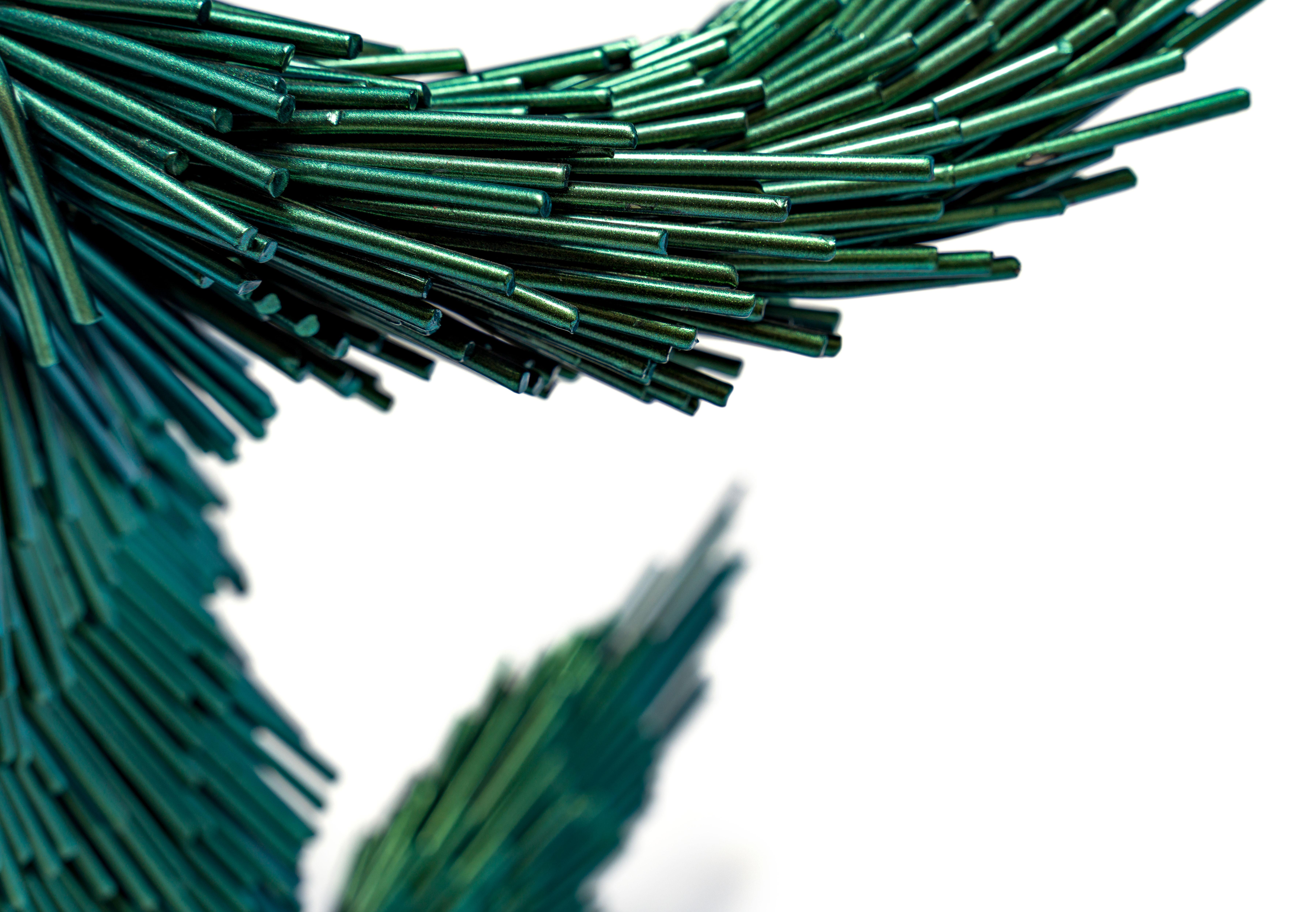 Emerald Murmur, Steel contemporary bird sculpture in green For Sale 1
