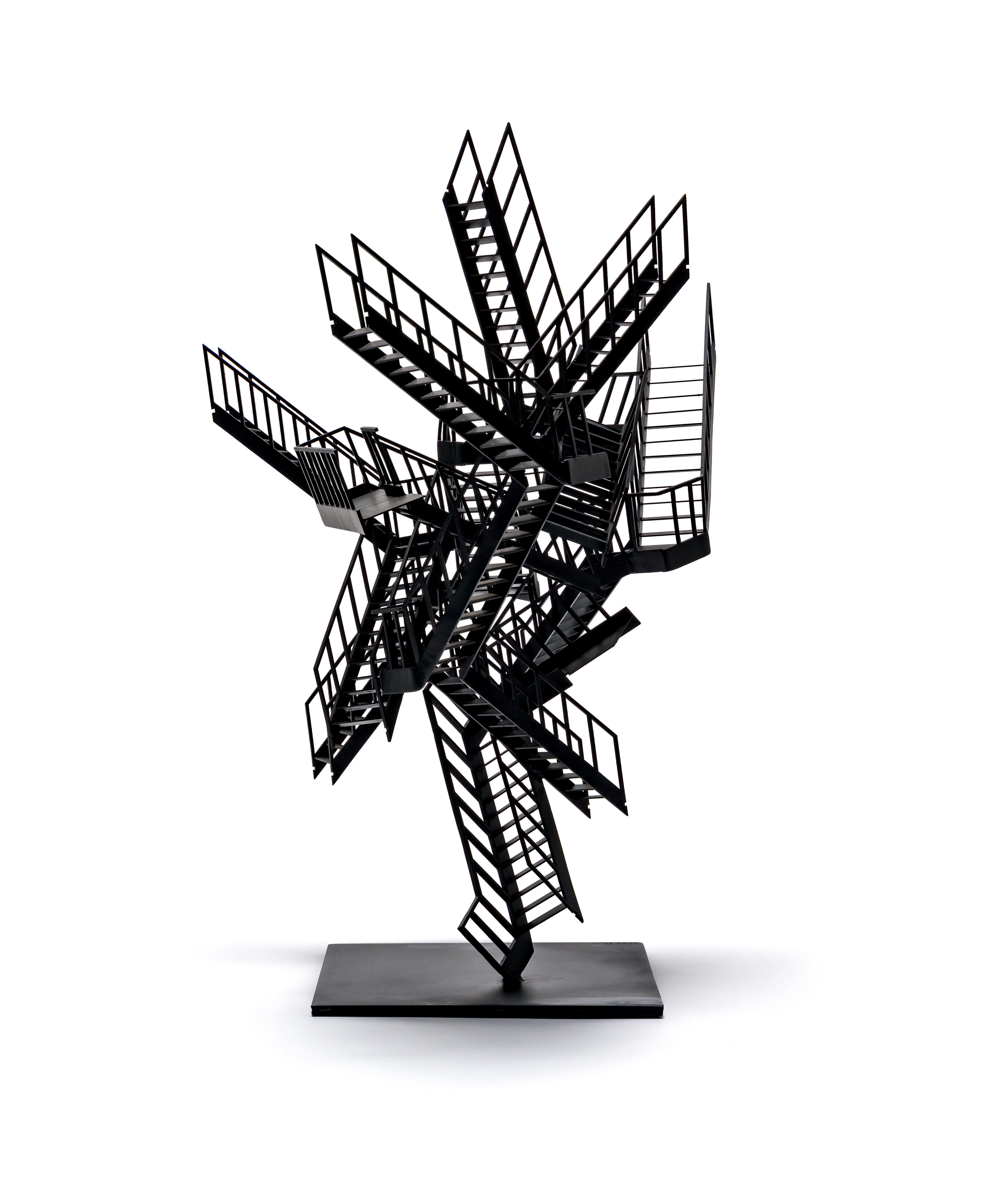 Escalation Incident, Contemporary Staircase sculpture, in black - Sculpture by Jake Michael Singer