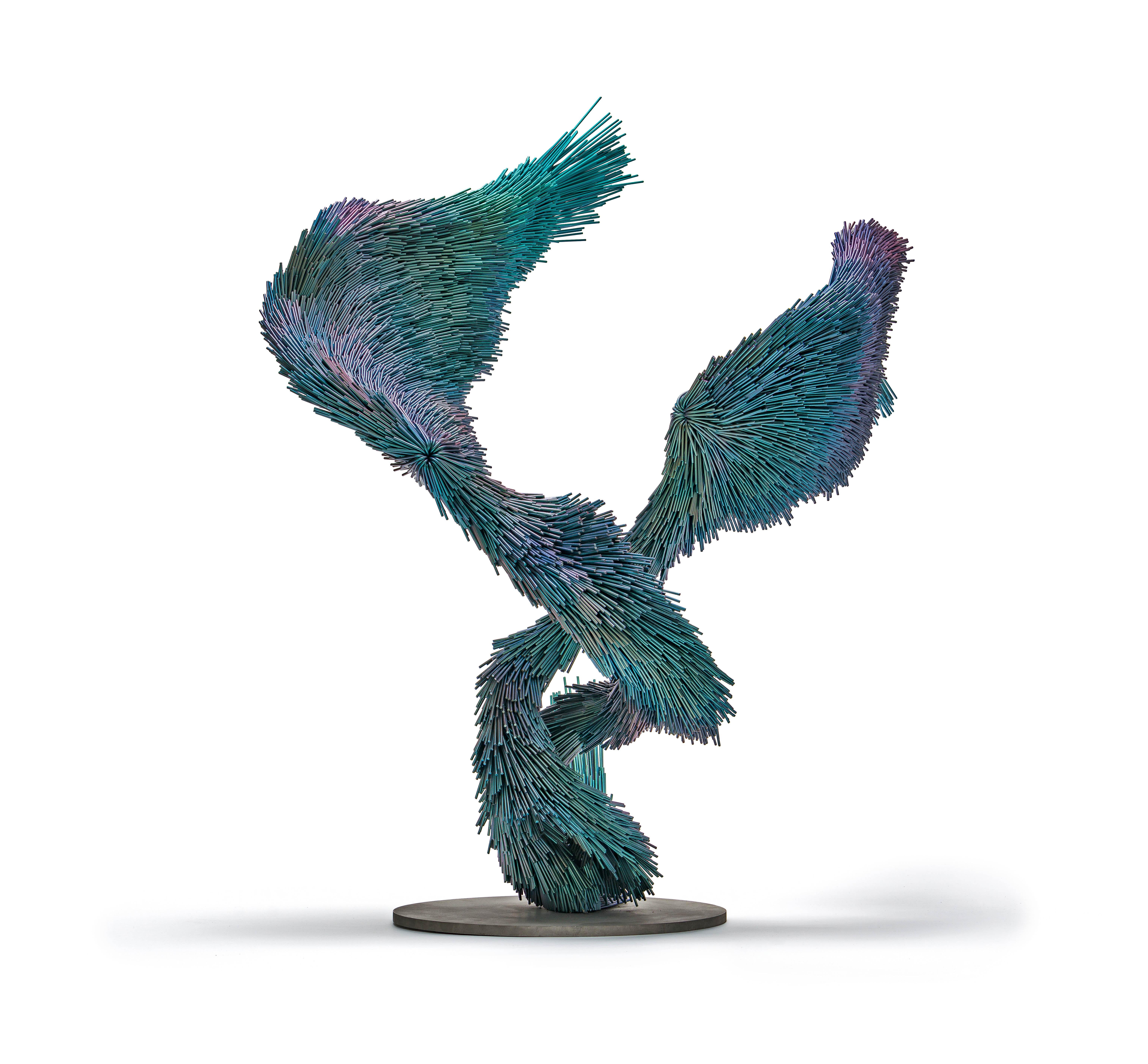 MidnightMurmur, Steel contemporary bird sculpture in midnight blue colour