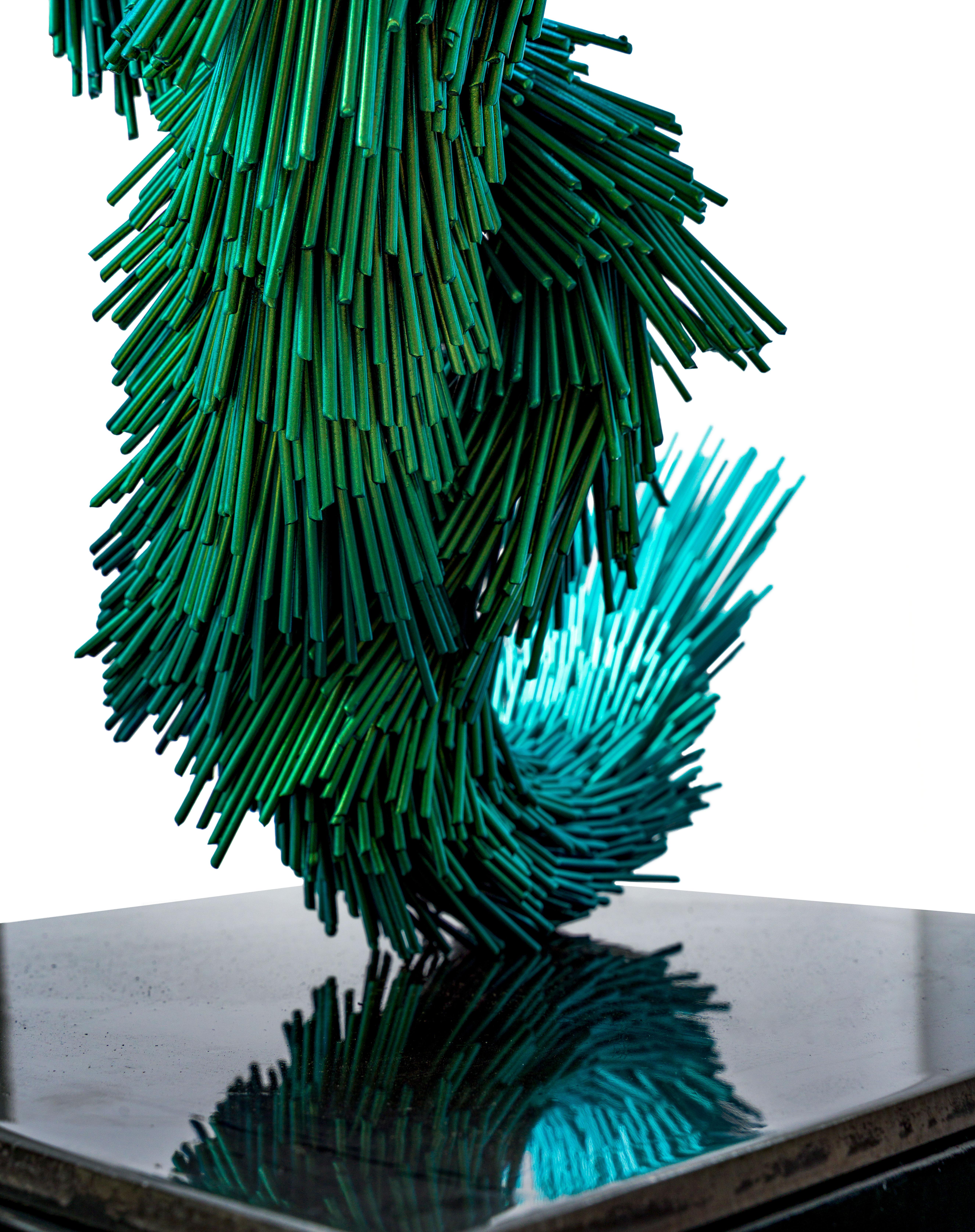 Electrum Murmur, Sculpture d'oiseau contemporaine en acier jaune et vert en vente 4