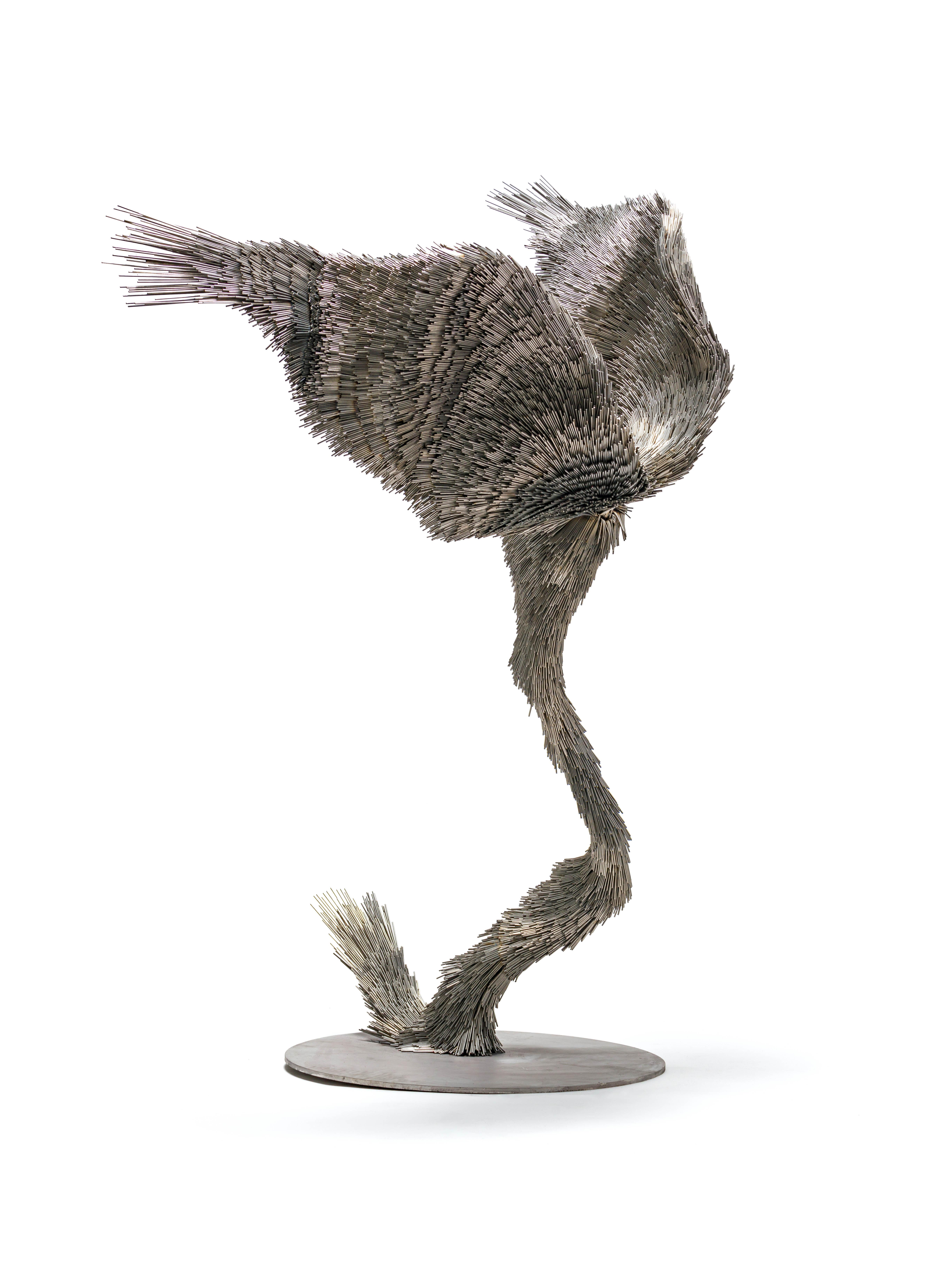 Jake Michael Singer Figurative Sculpture - Seolfor Murmur, Steel contemporary bird sculpture in steel