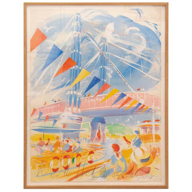 Jake Sutton Artist under the Albert Bridge Watercolor 1987 Francis Kyle ...