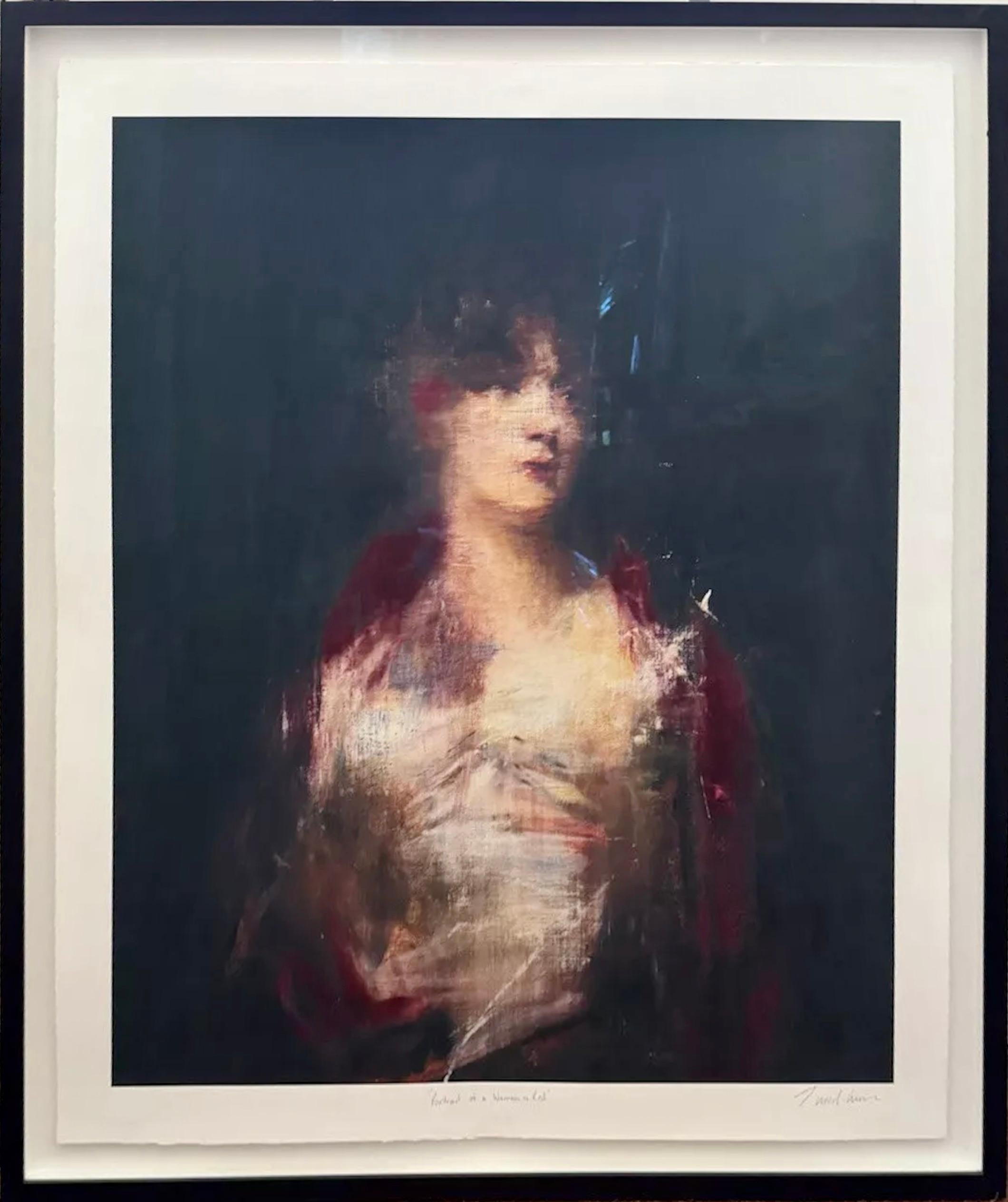 Porträt einer Frau in Rot (Zeitgenössisch), Print, von Jake Wood-Evans