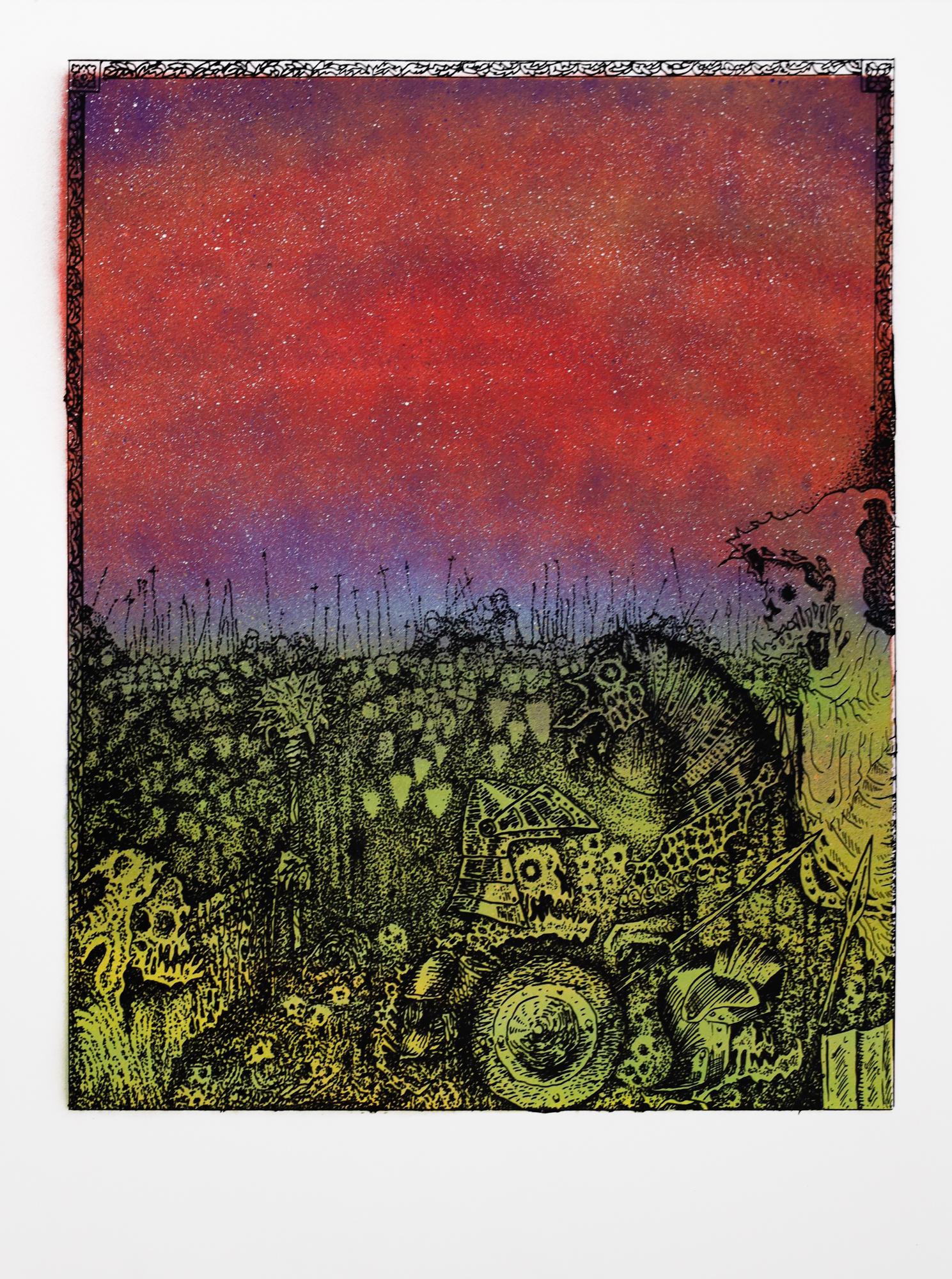 Dieses Werk mit dem Titel "Jake Yeager Untitled 6" ist ein Originalkunstwerk von Jake Yeager und wurde mit Sprühfarbe und Siebdruck hergestellt. Dieses Stück misst 24 "h x 18 "b.

Der 1997 in der Arch Street 1026 in Philadelphias Chinatown