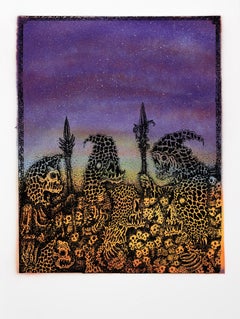 "Jake Yeager Untitled 10" aerosol and screenprint, skulls and animalia