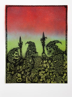 « Jake Yeager Untitled 11 », aérosol et sérigraphie, crânes et motifs animaliers