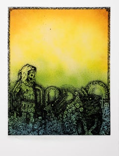 "Jake Yeager Untitled 3" aerosol and screenprint, skulls and animalia motifs