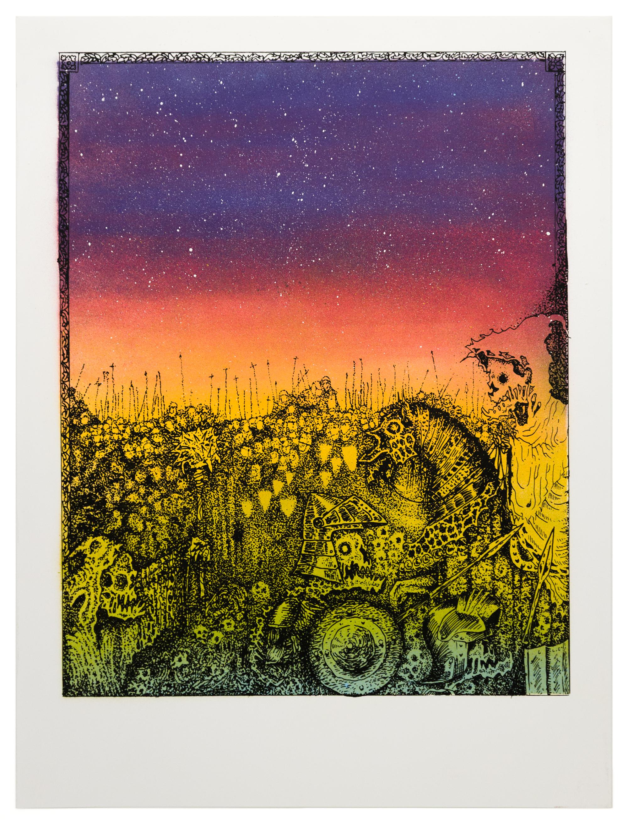 „Jake Yeager Untitled 4“ Aerosol, Siebdruck, Monodruck, Schädel, Tierwelt