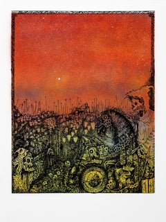 „Jake Yeager Untitled 7“ Aerosol, Siebdruck, Monodruck, Schädel, Tierwelt