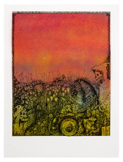 „Jake Yeager Untitled 7“ Aerosol, Siebdruck, Monodruck, Schädel, Tierwelt