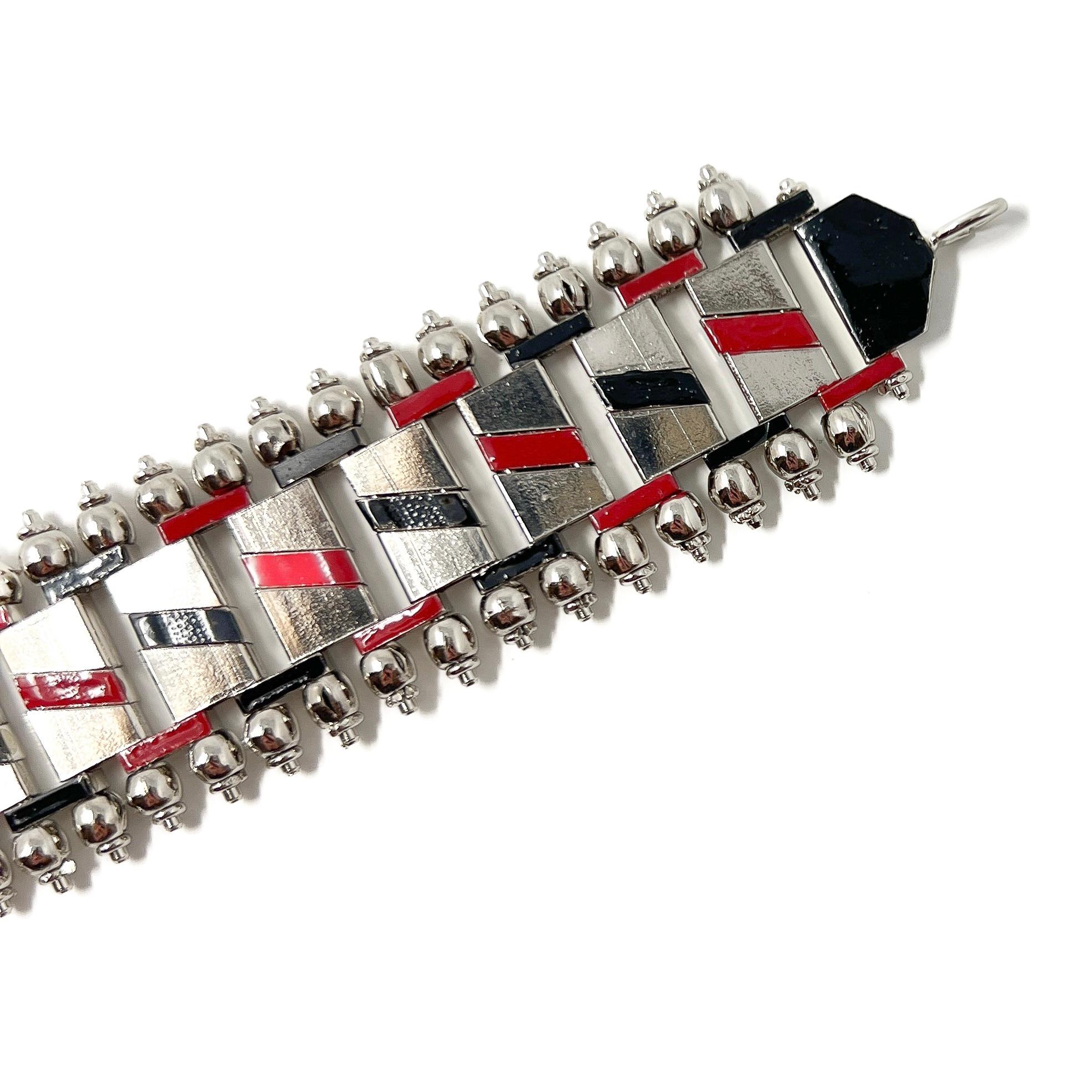 Jakob Bengel 1930s Chrome and Enamel Vintage Bracelet For Sale 2