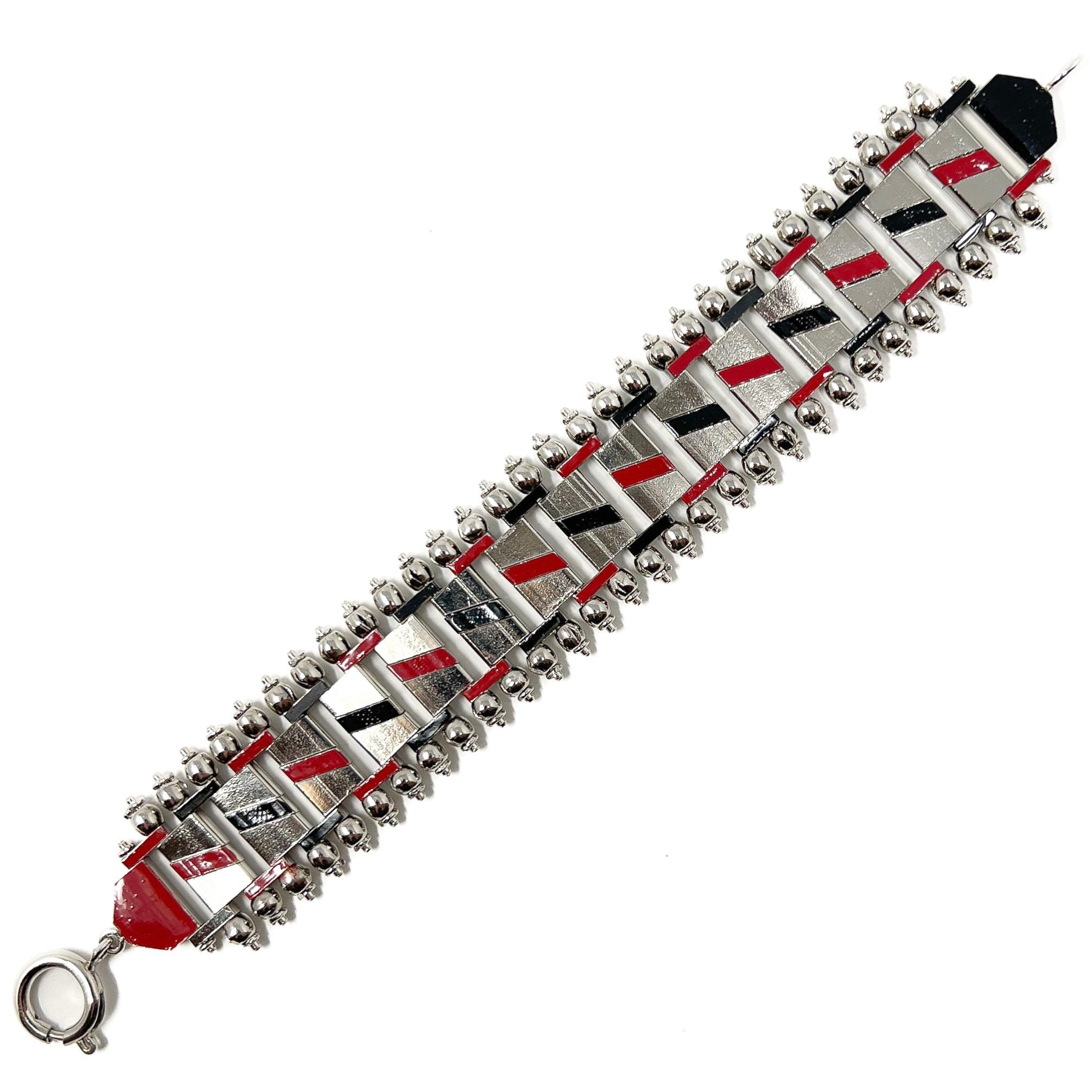 Jakob Bengel 1930s Chrome and Enamel Vintage Bracelet For Sale