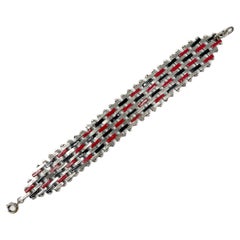 Jakob Bengel 1930s Chrome and Enamel Vintage Brickwork Design Bracelet