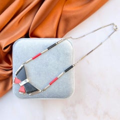 Jakob Bengel 1930s Chrome and Galalith Vintage Butterfly Necklace