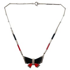 Jakob Bengel 1930s Chrome and Galalith Vintage Butterfly Necklace