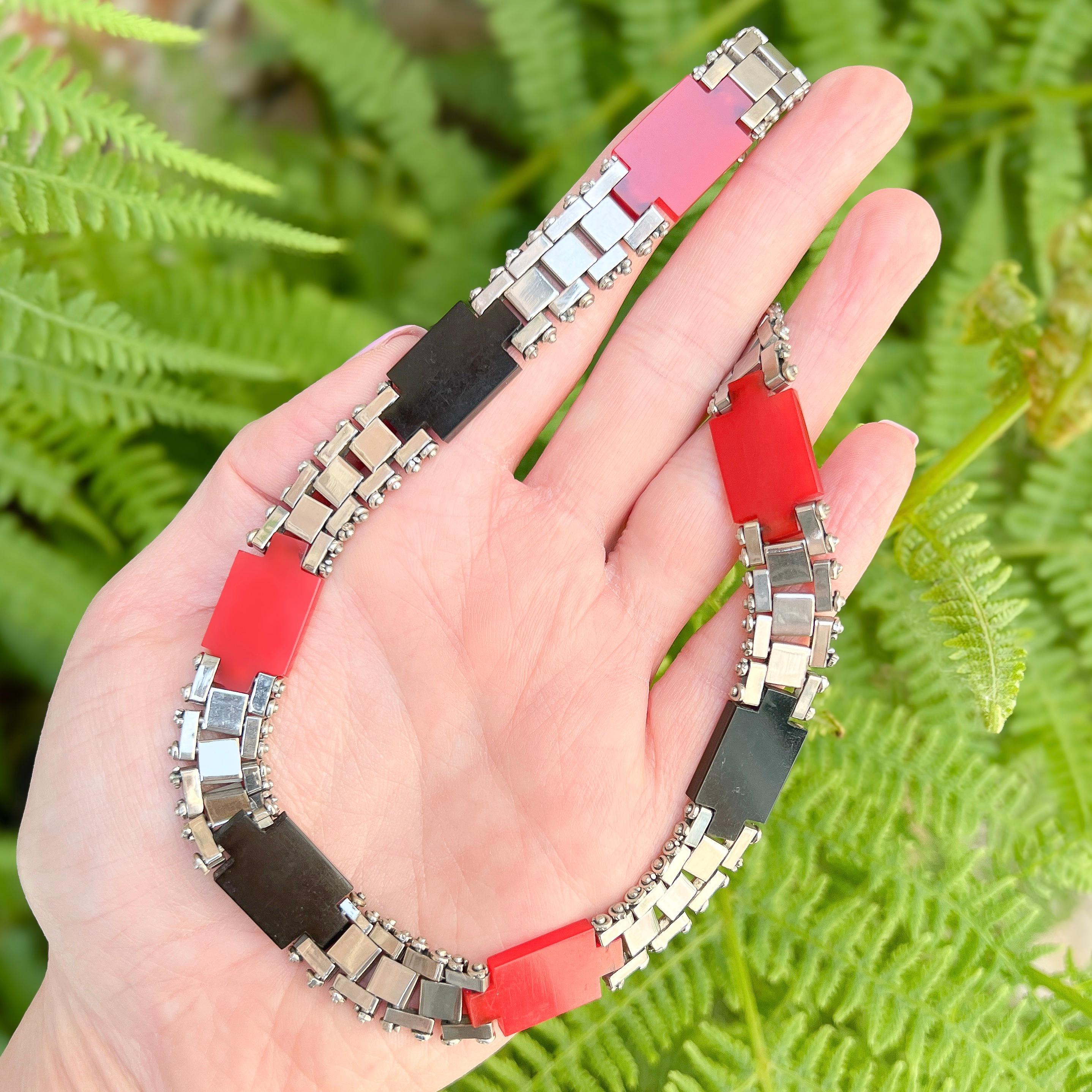 Art Deco Jakob Bengel 1930s Chrome and Galalith Vintage Collar For Sale