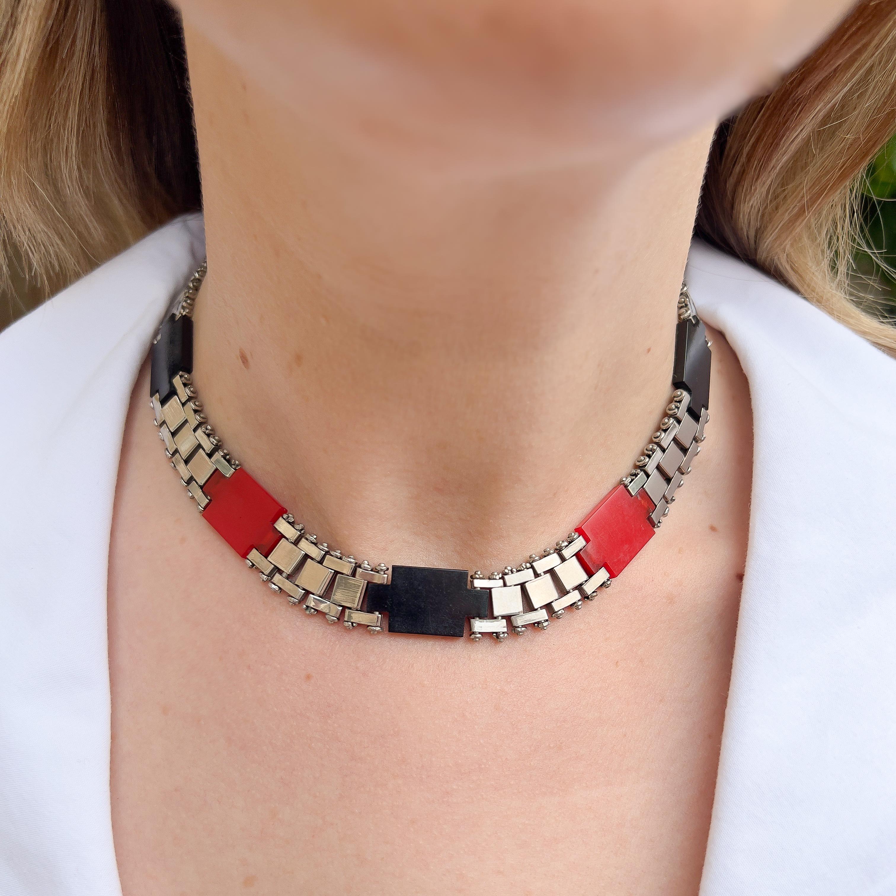 Jakob Bengel 1930s Chrome and Galalith Vintage Collar In Good Condition For Sale In Skelmersdale, GB