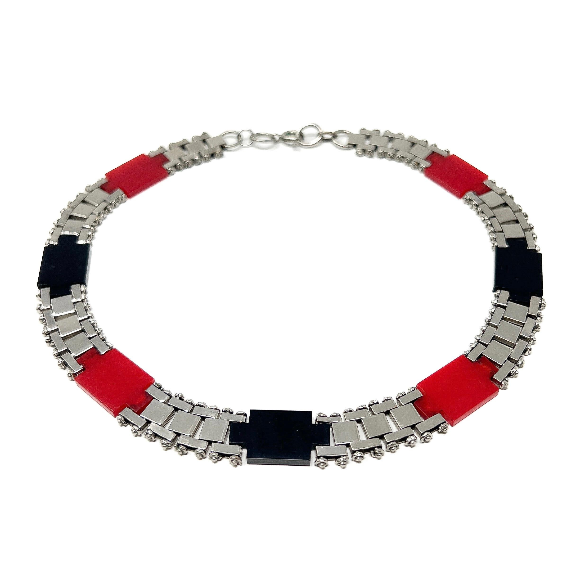Women's Jakob Bengel 1930s Chrome and Galalith Vintage Collar For Sale