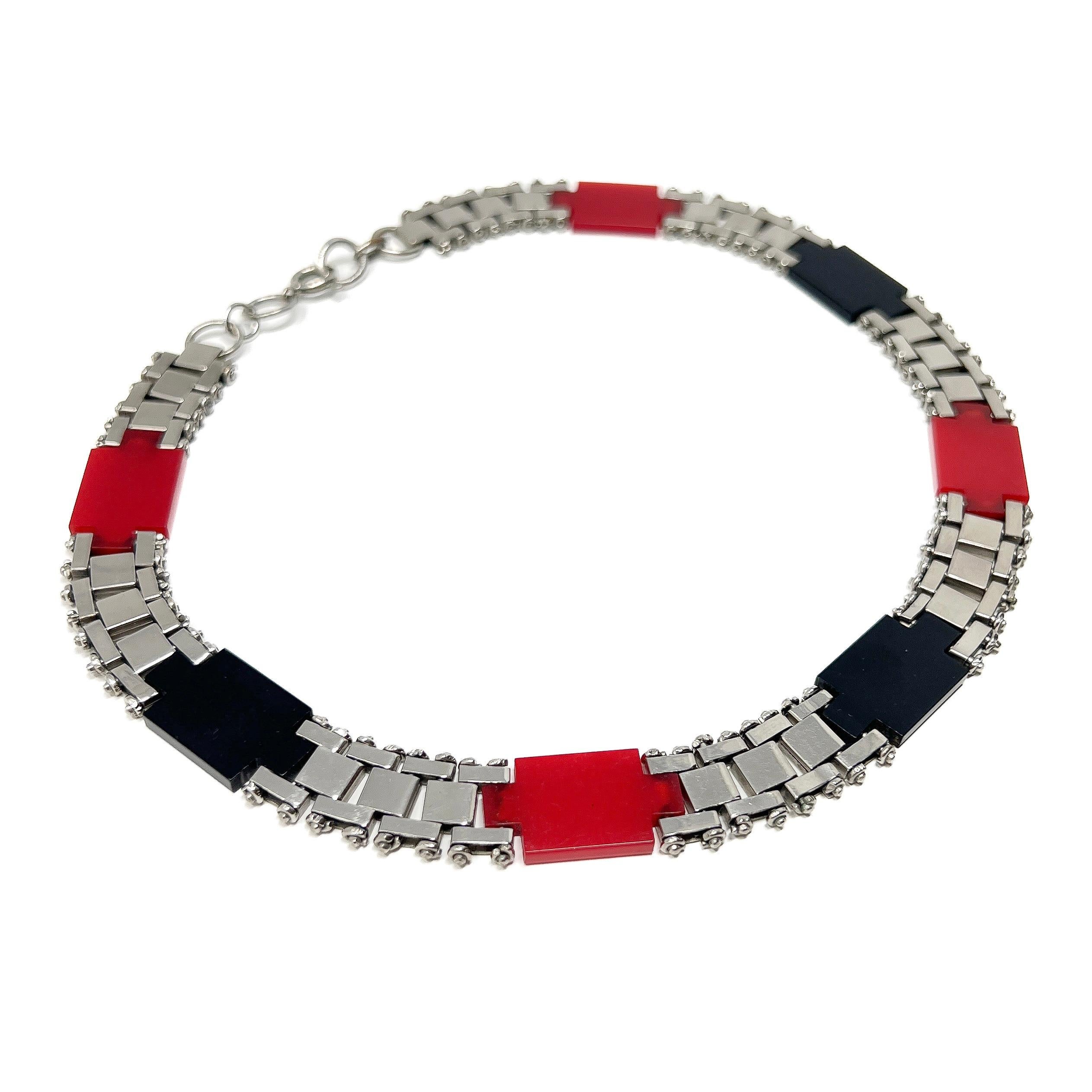 Jakob Bengel 1930s Chrome and Galalith Vintage Collar For Sale 1