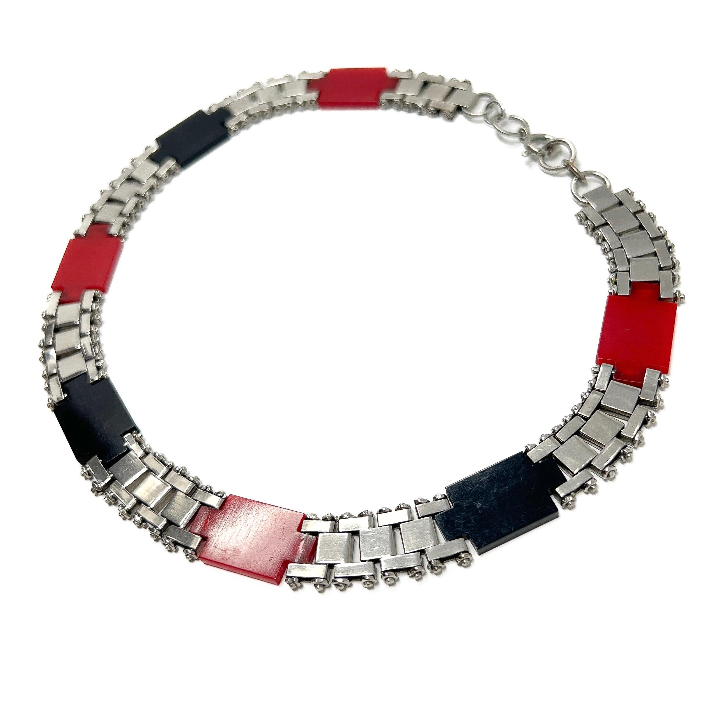 Jakob Bengel 1930s Chrome and Galalith Vintage Collar For Sale 2