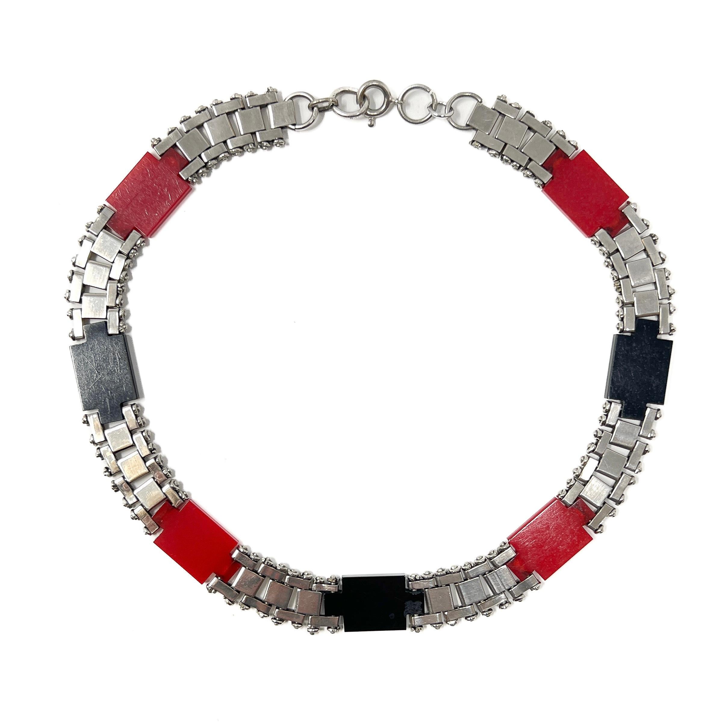 Jakob Bengel 1930s Chrome and Galalith Vintage Collar For Sale 3