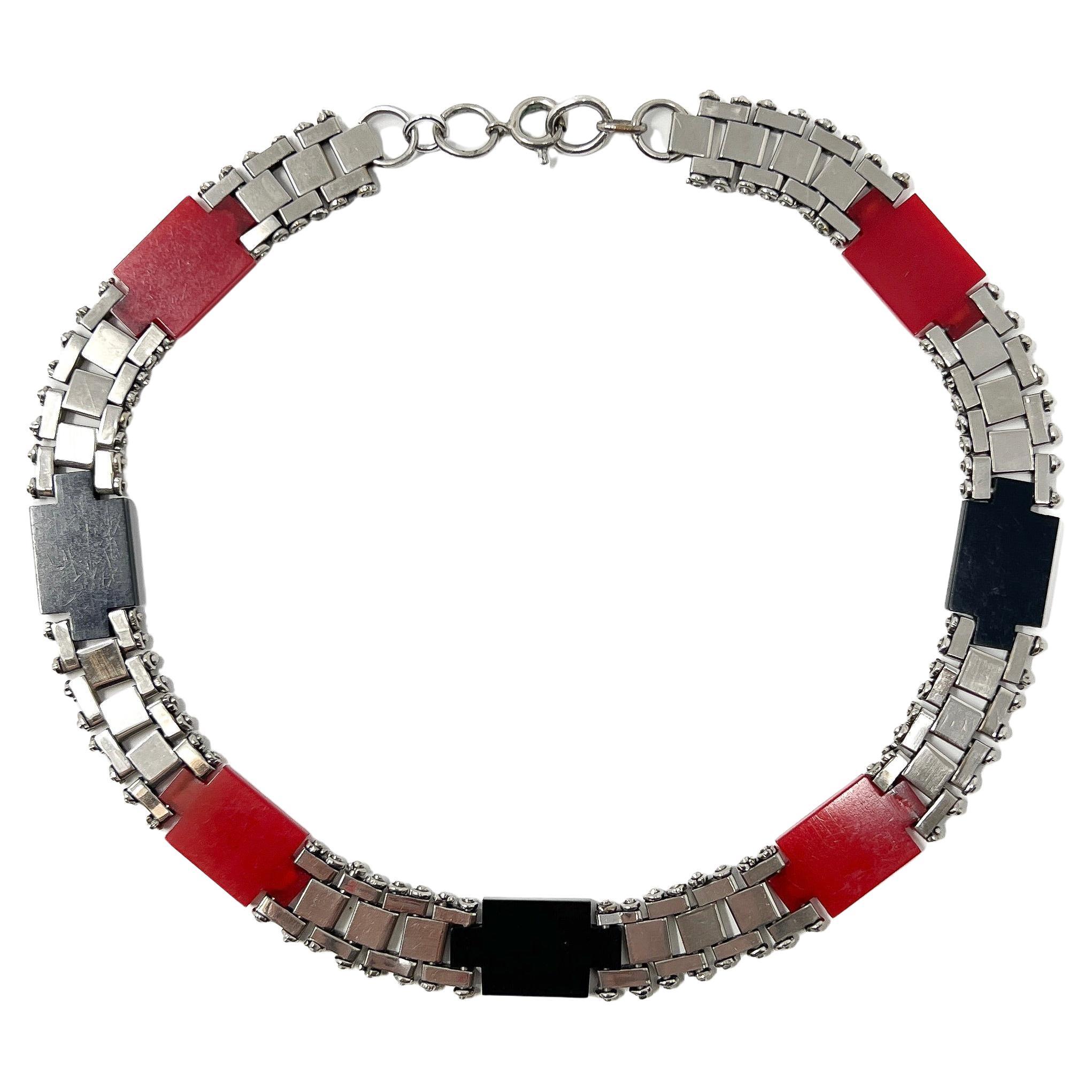 Jakob Bengel 1930s Chrome and Galalith Vintage Collar For Sale