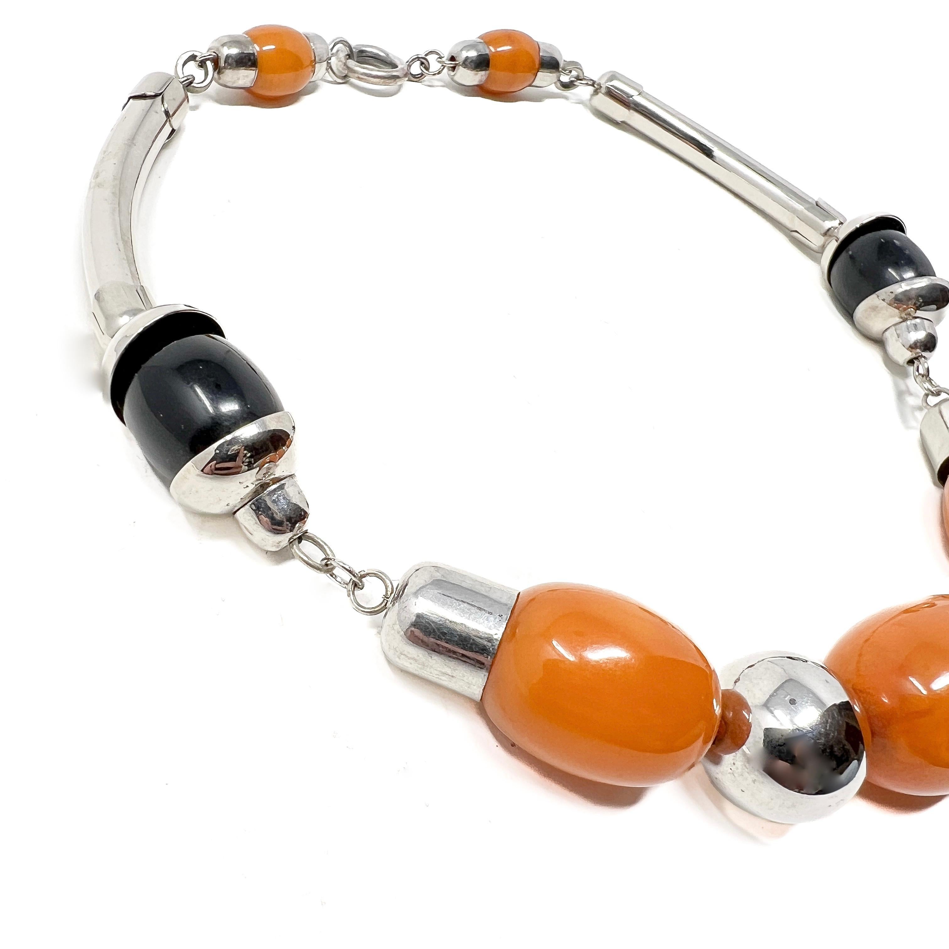 Women's Jakob Bengel 1930s Chrome, Bakelite and Galalith Vintage Necklace For Sale