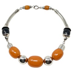 Jakob Bengel 1930s Chrome, Bakelite and Galalith Vintage Necklace