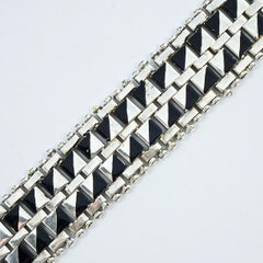 Jakob Bengel Pulsera Art Decó cromada y esmalte negro circa años 30