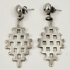 Jakob Bengel Art Deco Chrome Plated Red and Black Enamel Earrings circa 1930s