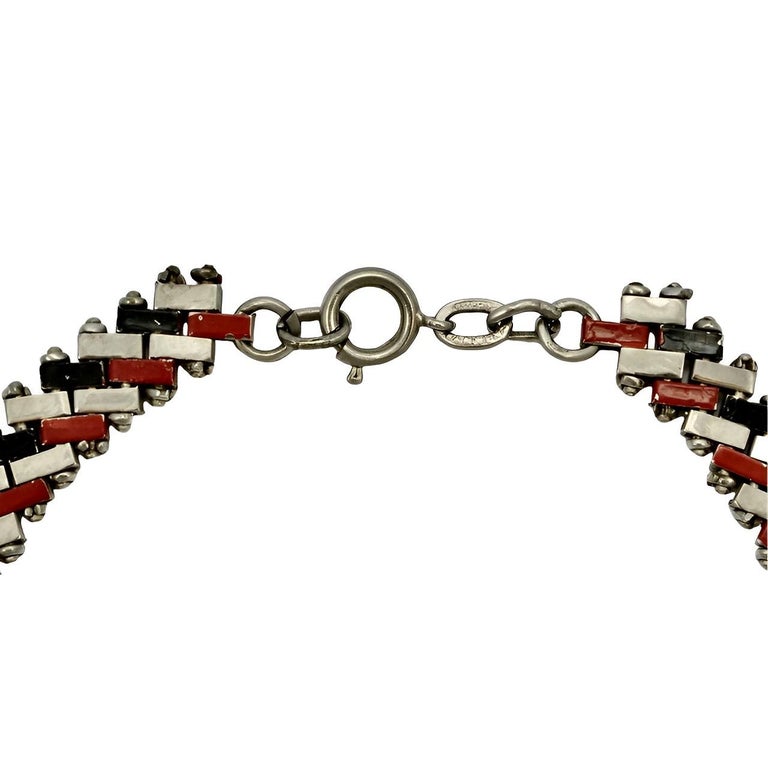 Collier Art Déco Jakob Bengel 1930 - Galalith Bleu Et Métal Chromé, Occasion Très Bon état
