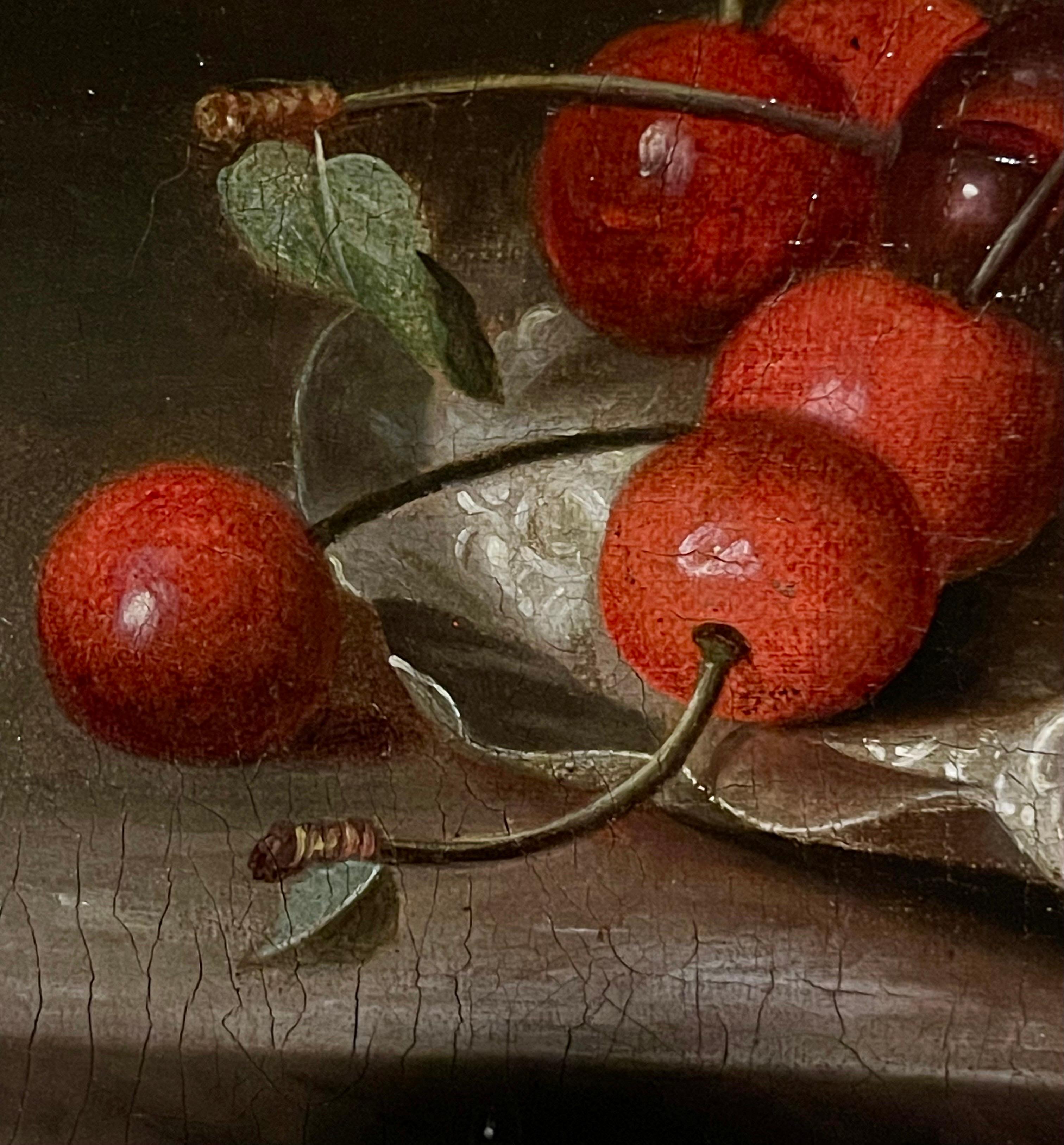 17th century Still-life Fruit on a plate with peaches, cherries and butterflies - Black Still-Life Painting by Jakob Bogdani