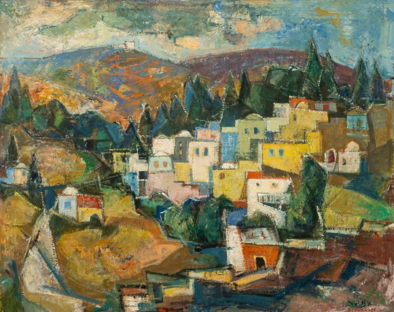Dörfliche Landschaftsszene – Painting von Jakob Eisenscher