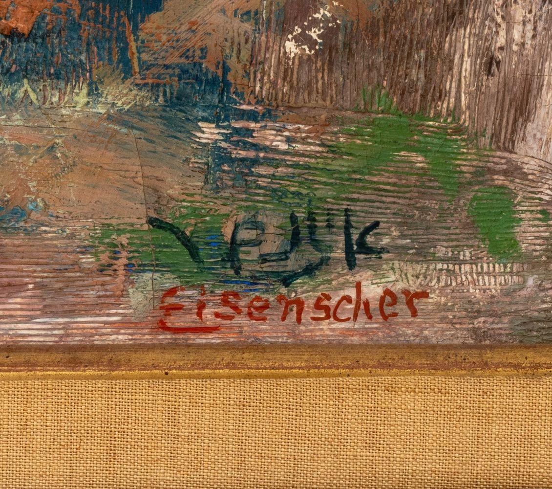 Jacob Eisenscher (Israeli, 1896-1980), Dorflandschaft, Öl auf Leinwand, rechts unten in Hebräisch und Englisch signiert, geschnitzter Holzrahmen. Bild: 25
