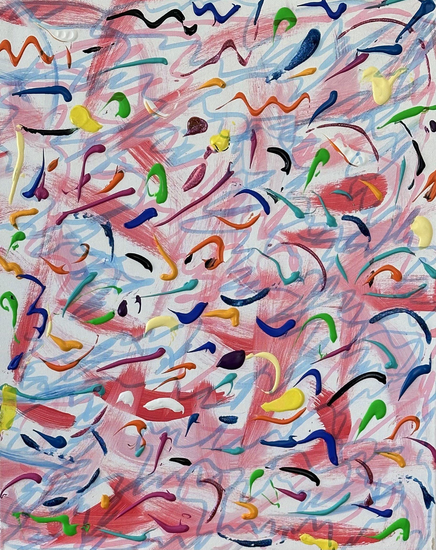 Abstract Painting de Jakob Gold - dichosas líneas rosas, Pintura, Acrílico sobre lienzo