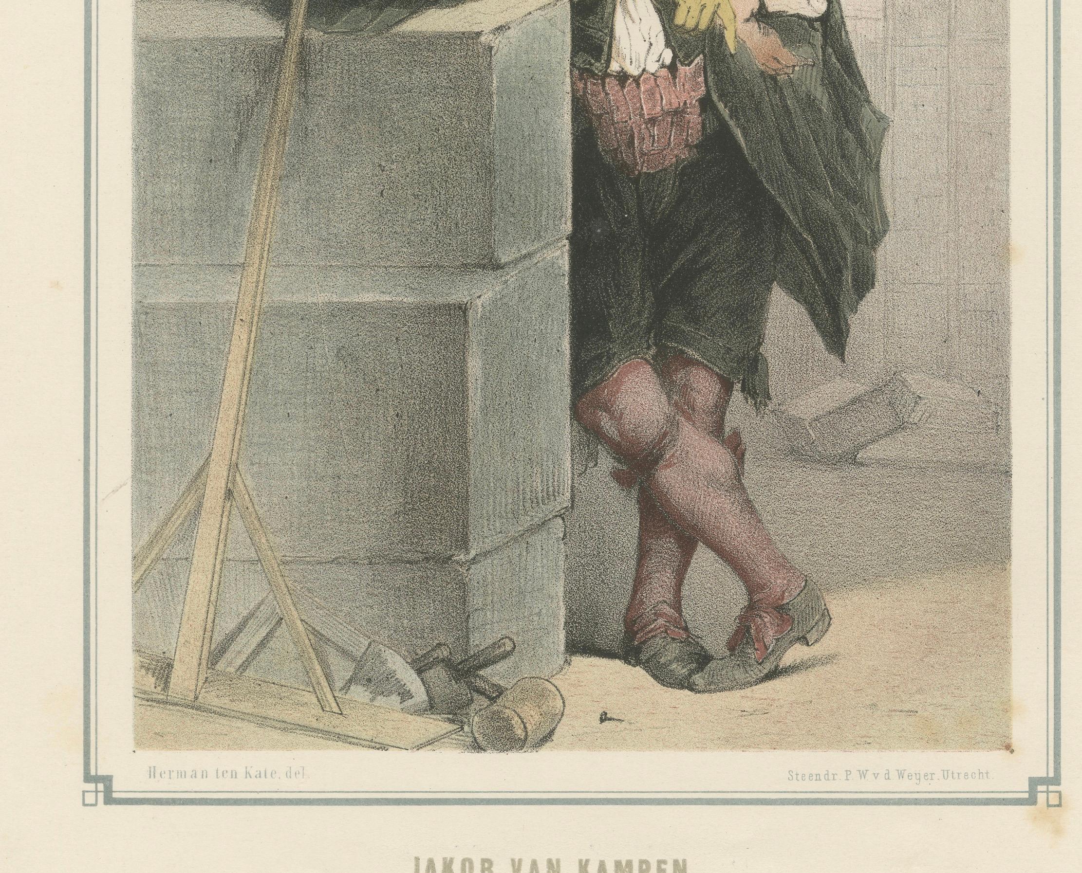 Jakob van Campen - Niederländischer Architekt und Künstler, handkolorierte Lithographie aus dem 19.

Diese handkolorierte Lithografie aus dem 19. Jahrhundert zeigt Jakob van Campen, einen der bedeutendsten Architekten des Goldenen Zeitalters der