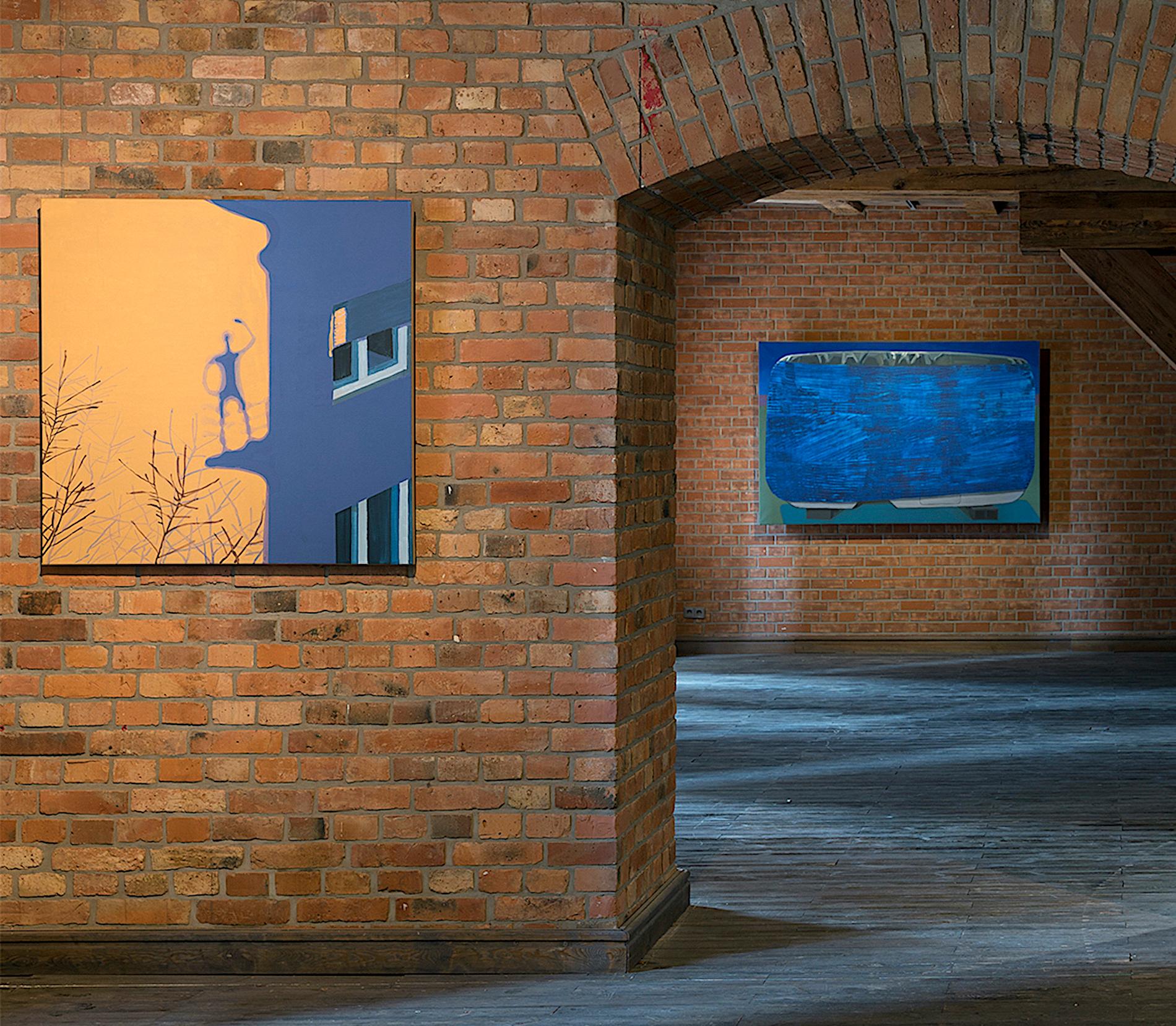 Grüße aus Ungarn  -  Zeitgenössisches kraftvolles figuratives Ölgemälde (Orange), Figurative Painting, von Jakub Malinowski