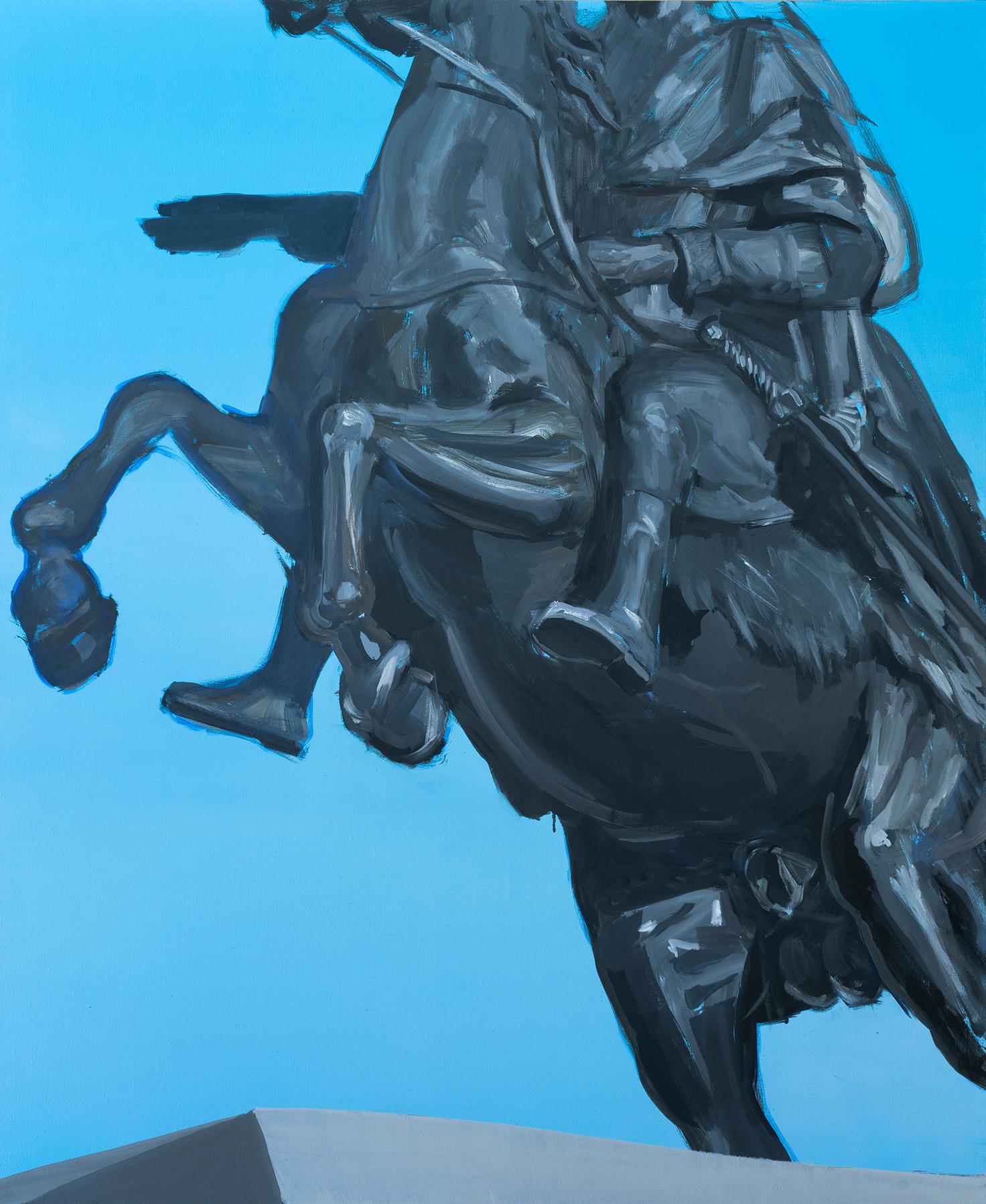 Figurative Painting Jakub Malinowski - Gris De Payne, de la série Ex Heroes - Peinture à l'huile grand format, Monument 