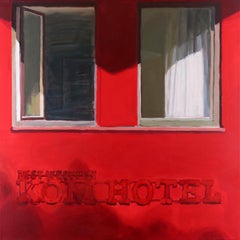 Kom Hotel – KOM  Zeitgenössisches kraftvolles figuratives Ölgemälde