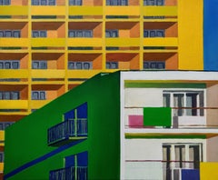 Untitled (Yellow and Green House) Contemporary Powerful Figurative Oil Painting