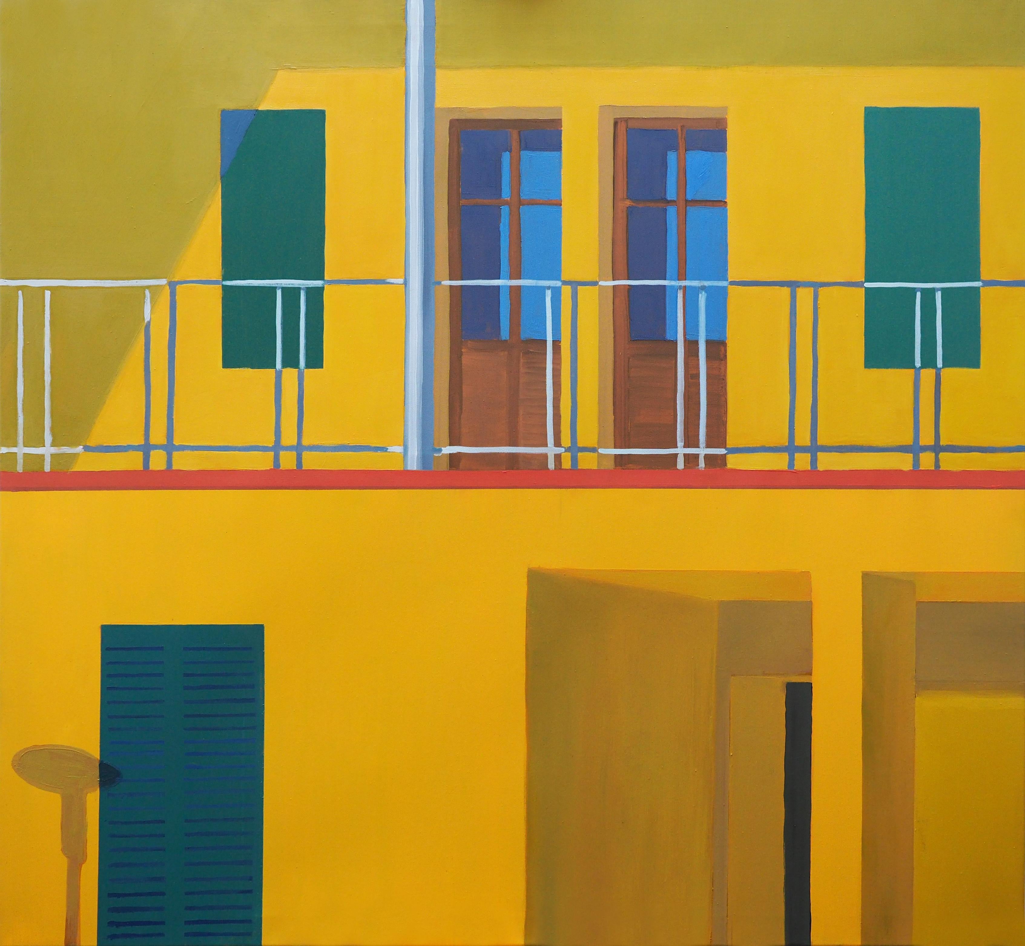 Jakub Malinowski Landscape Painting - Watched, , Contemporary Powerful Figurative Yellow Oil Painting
