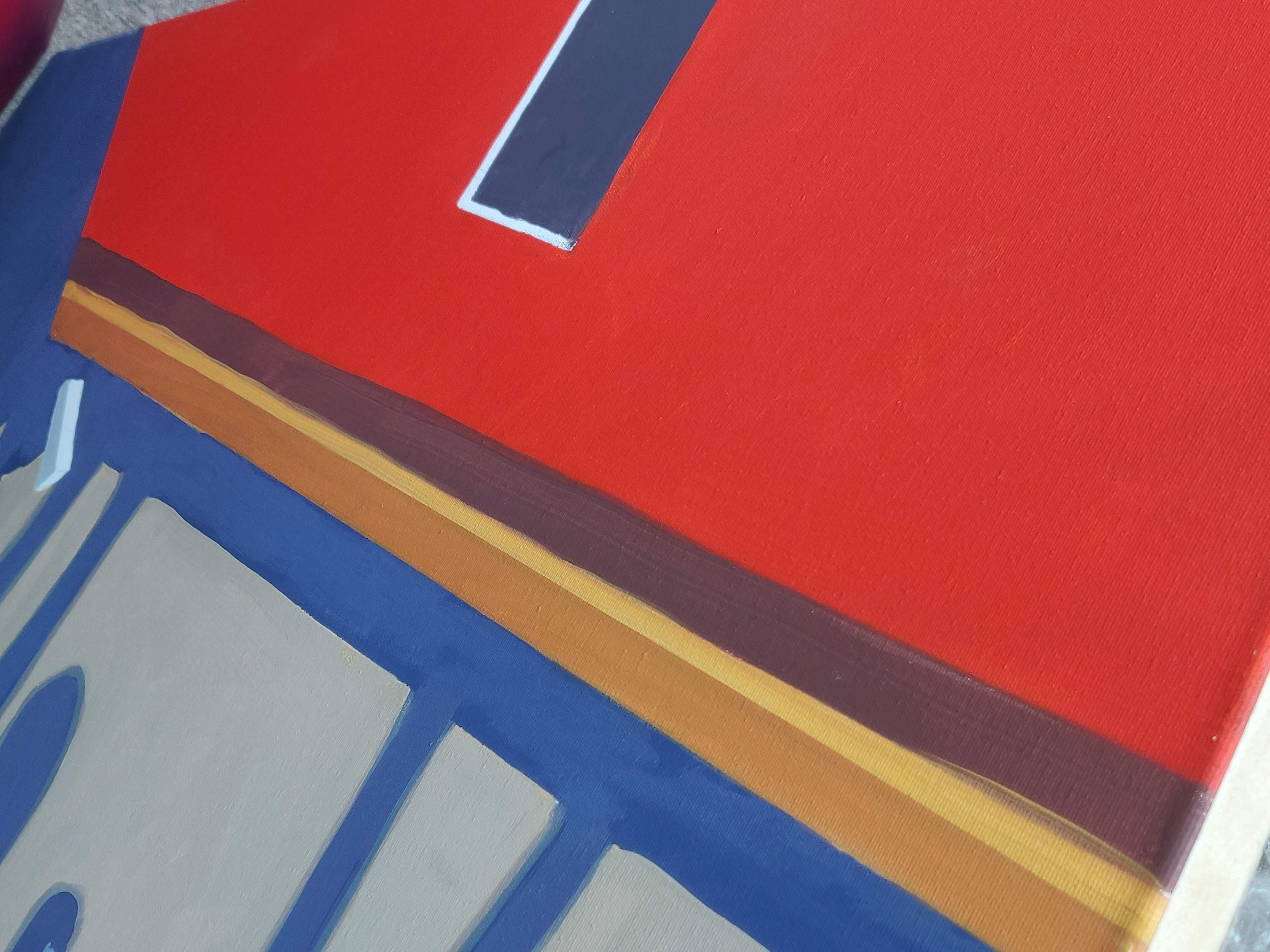 Torre panoramica, pittura a olio contemporanea di forte impatto figurativo, grande formato - Figurative Painting Nero di Jakub Malinowski