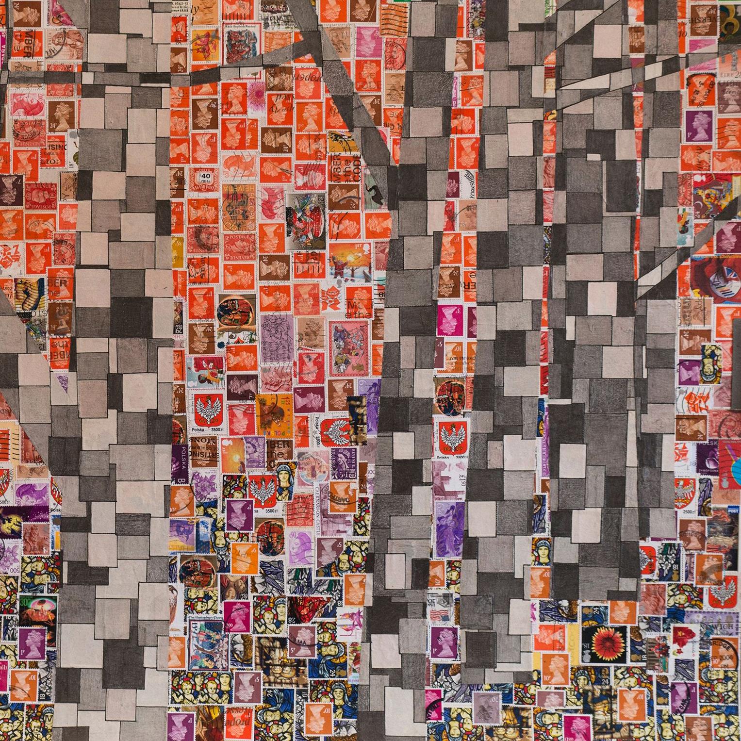 Composition VII - Birches, Mixed Media on Paper For Sale 1