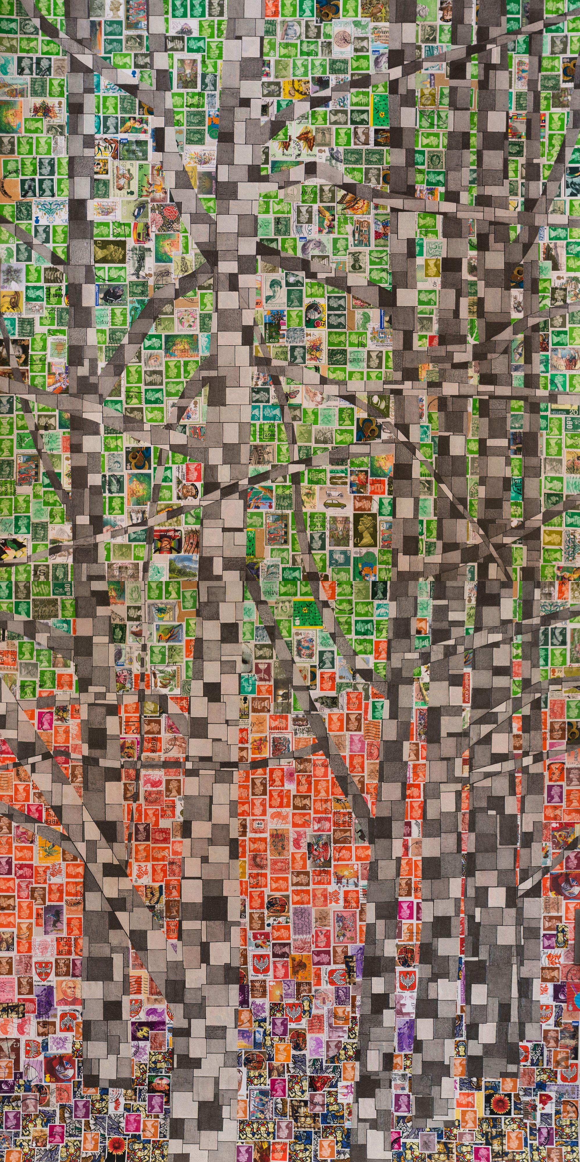 Composition VII - Birches, Mixed Media on Paper - Mixed Media Art by Jakub Pasierkiewicz