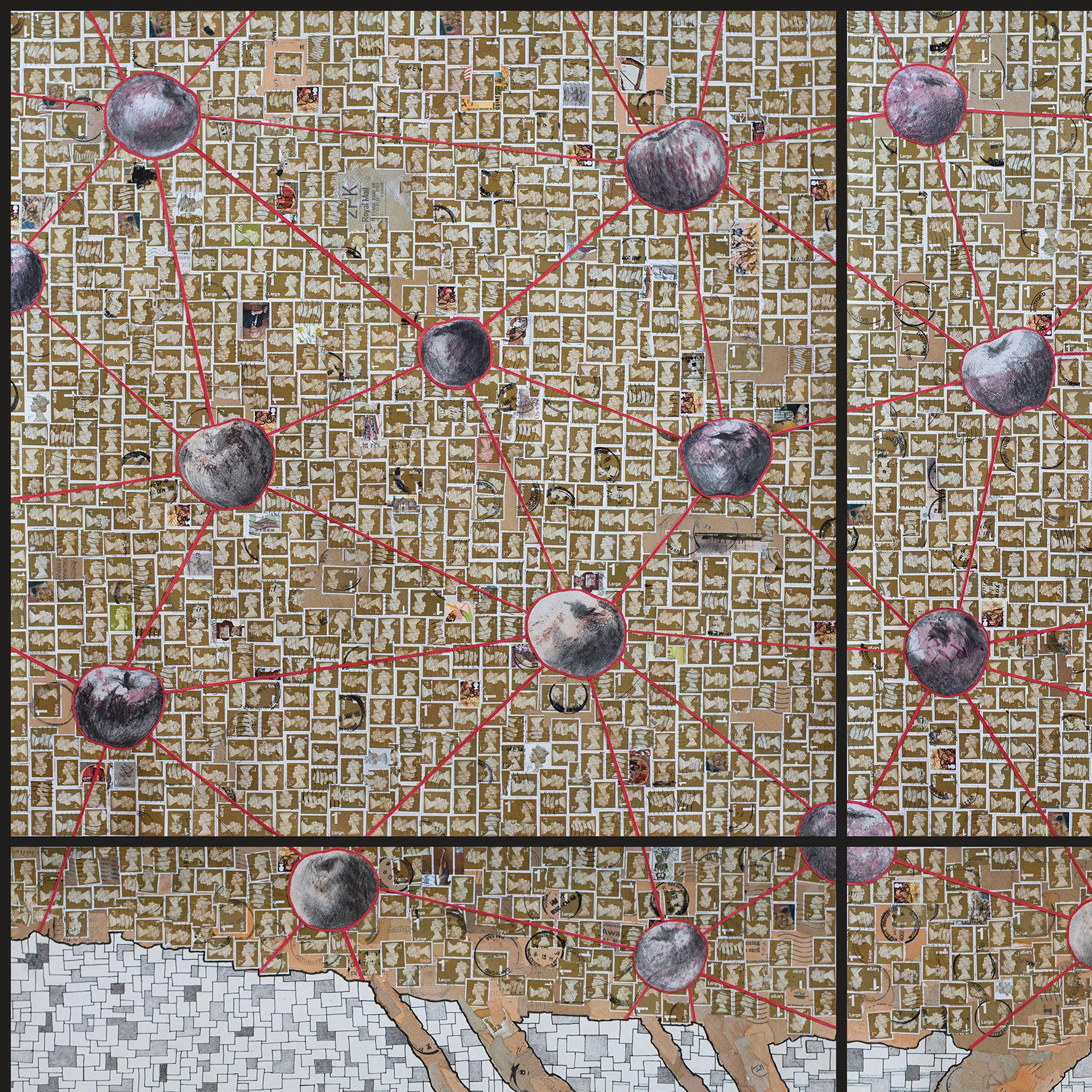 The main focus of my work is placed upon compilations of various pre-existing materials (in this artwork I used stamps) , which were collected from the surrounding environment and then given new significance in an image. This artwork is the