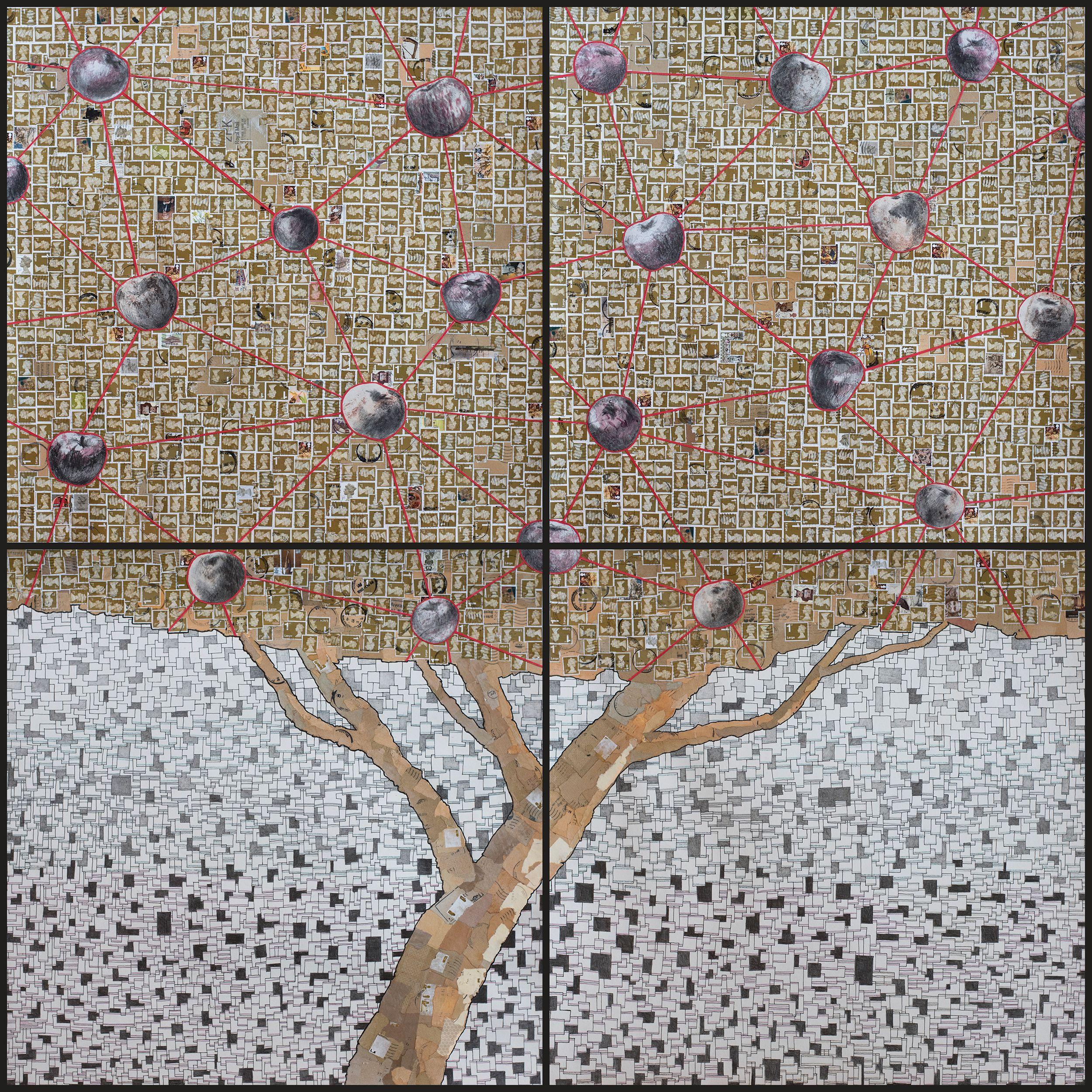 Composition VIII - Apple tree, Mixed Media on Paper - Mixed Media Art by Jakub Pasierkiewicz