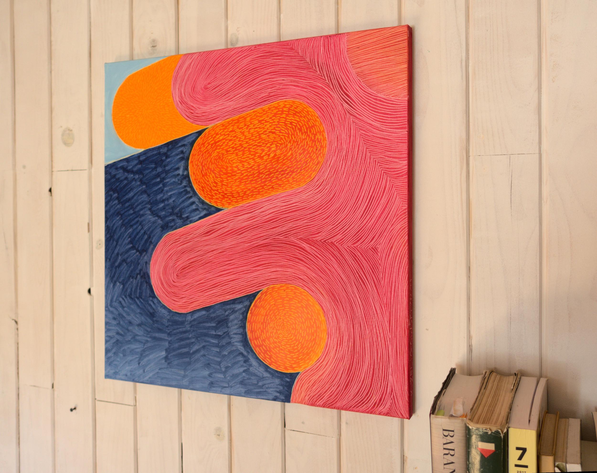 Mating In The Orange Bay – zeitgenössisches abstraktes Ölgemälde, fröhlich, farbenfroh – Painting von Jakub Żeligowski